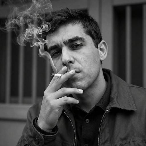 Moody Black and White Portrait of a Smoker