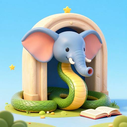 3D Cartoon Elephant in Boa Constrictor