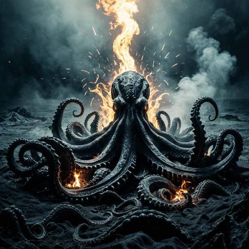 Rising Kraken with Fiery Glow