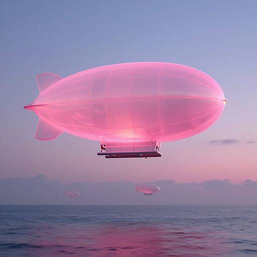 Ethereal Pink Airships Over Sea