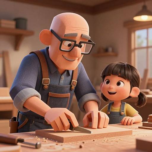 Pixar-Style Carpenter and Granddaughter