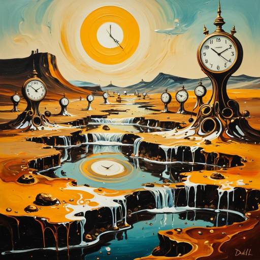 Abstract Melting Clocks Landscape Artwork