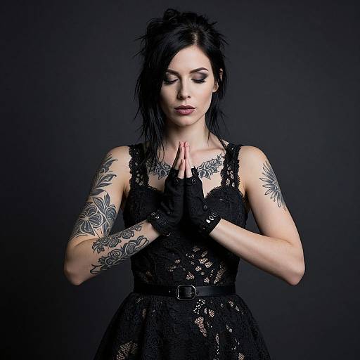 Gothic Tattooed Woman in Black Lace