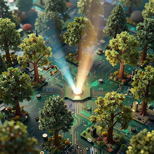 Surreal Tech-Nature Digital Landscape