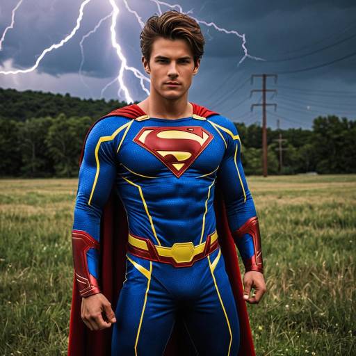 Young Man in Lightning Superman Costume Outdoors