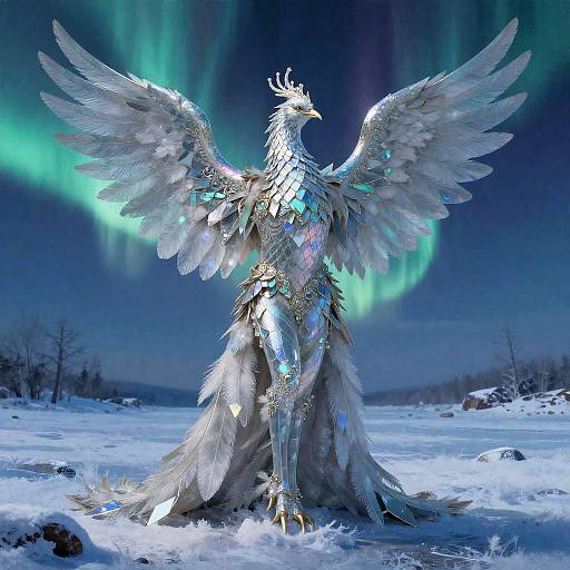 Iridescent Glass Phoenix on Frozen Plateau