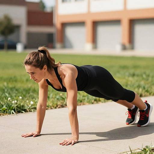 Fit Woman Doing Plank on Sunny Street