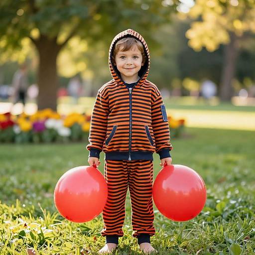 Curious Boy in Striped Hoodie