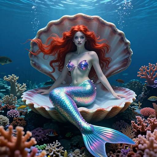 Regal Mermaid on Seashell Throne