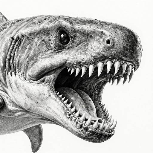 Detailed Megalodon Pencil Drawing