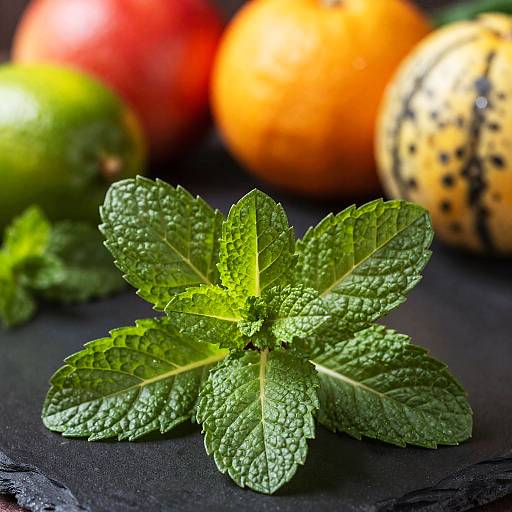 Fresh Mint Leaves with Citrus Bokeh