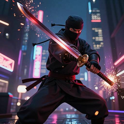 Cyberpunk Ninja with Red Katana