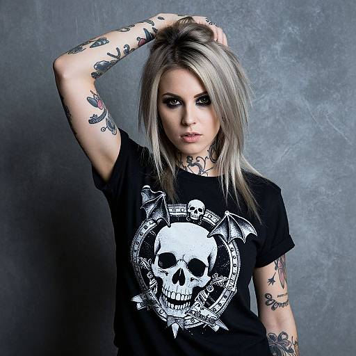 Punk Woman with Tattoos and Intense Makeup