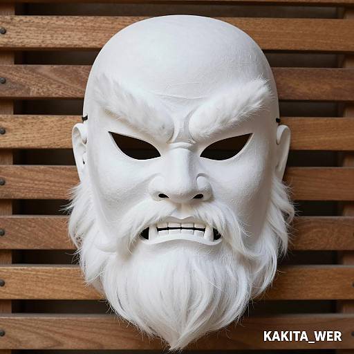 White Fierce Expression Mask with Beard