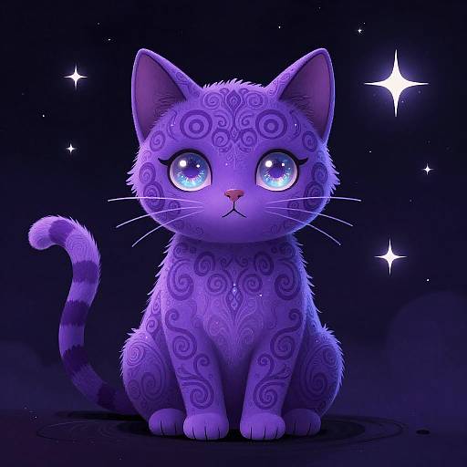 Mystical Purple Cat with Swirls