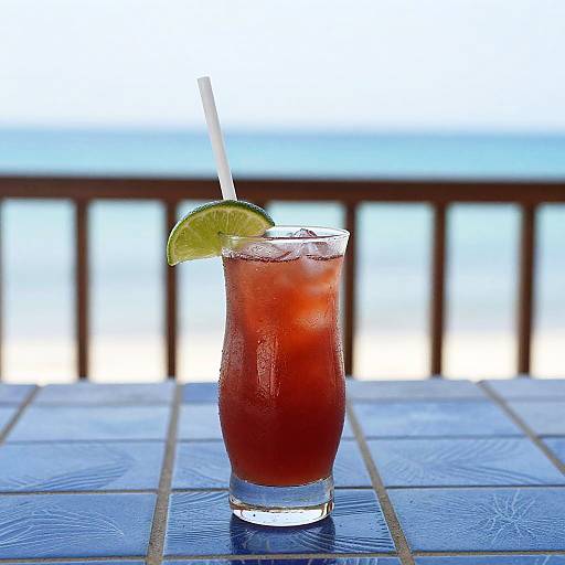 Red Cocktail with Lime by the Sea