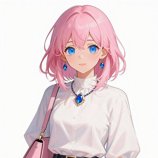 Anime Girl with Pink Hair and Blue Eyes
