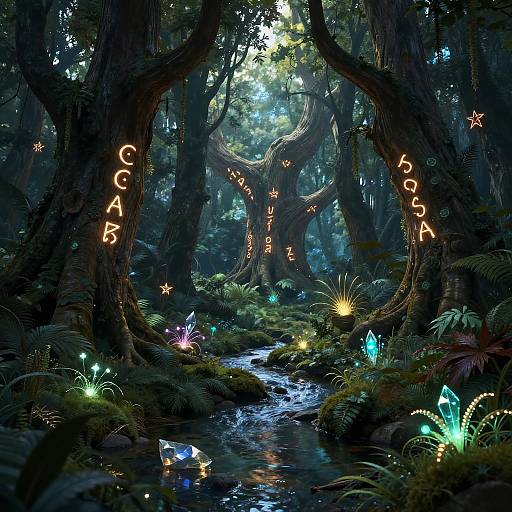 Mystical Enchanted Forest with Glowing Runes