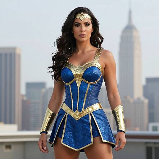Heroic Woman in Blue and Gold Costume