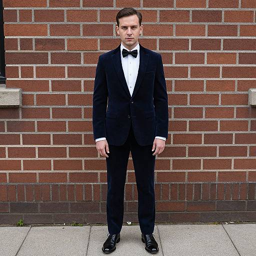 Confident Man in Navy Velvet Suit
