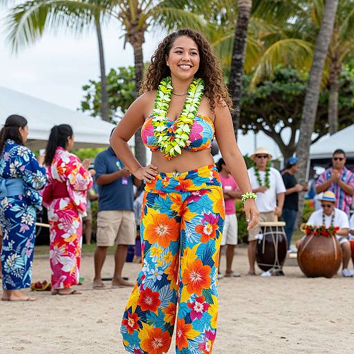 Confident Woman in Hawaiian Festival Costume
