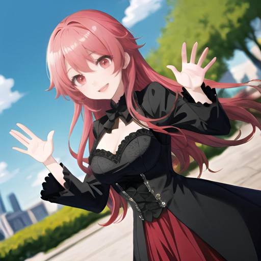 Anime Style Girl with Pink Hair Waving
