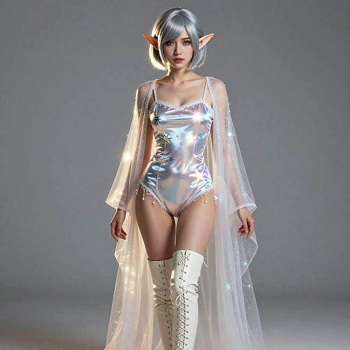 Moonlit Petite Silver-Haired Elf Portrait