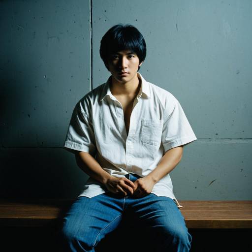 Young Man in Casual Shirt and Jeans Sitting on Bench