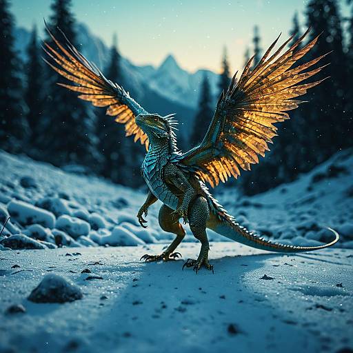 Crystal-winged Phoenix-Lizard Hybrid in Frozen Alpine Twilight