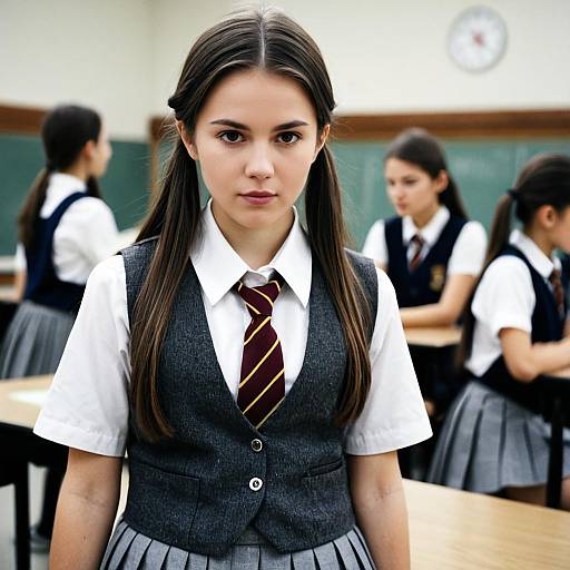Teen Girl in School Uniform in Classroom