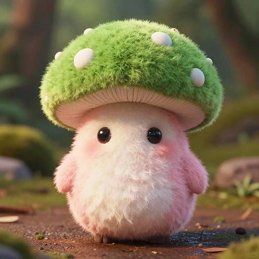 Cute Fuzzy Mushroom Creature Close-Up