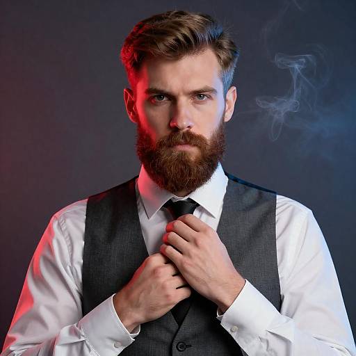 Bearded Man in Neon Light Portrait