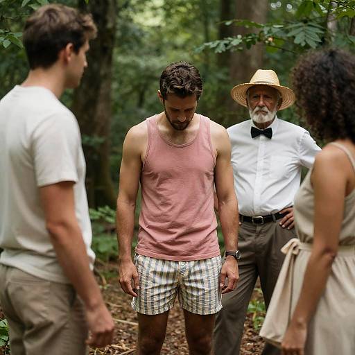 Group of People in Forest Setting