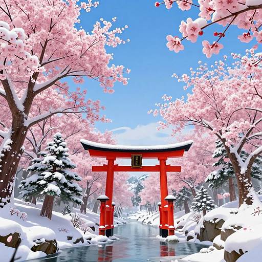 Serene Winter Sakura Fantasy Landscape