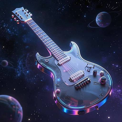Boston Guitar Spaceship in Neon Galaxy