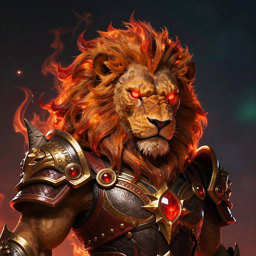 Mythical Lion-Headed Fiery Guardian