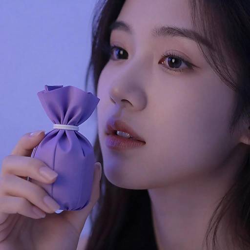 Young Woman with Purple Object in Focus