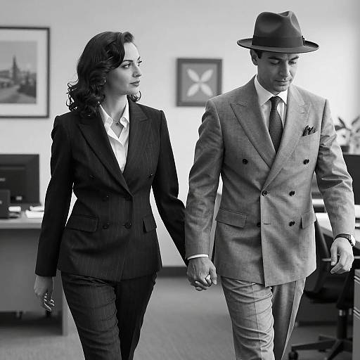 Elegant Office Stroll in Vintage Black and White