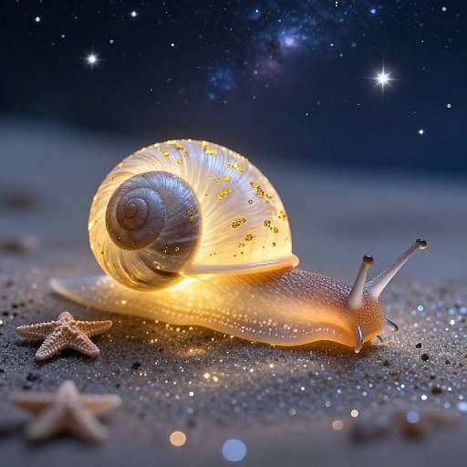 Luminous Galaxy Snail on Sparkling Sand