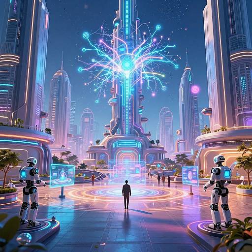 AI Utopia with Vibrant Digital Horizon