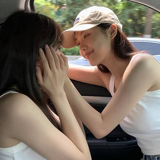 Affectionate Moment Between Two Women in Car