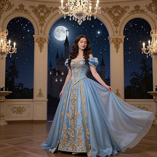 Elegant Rococo Woman in Starry Gown