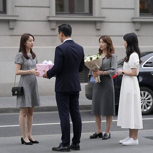 Urban Street Scene with Gift and Flowers