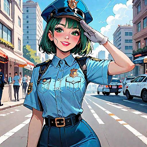 Happy Anime Police Officer Saluting
