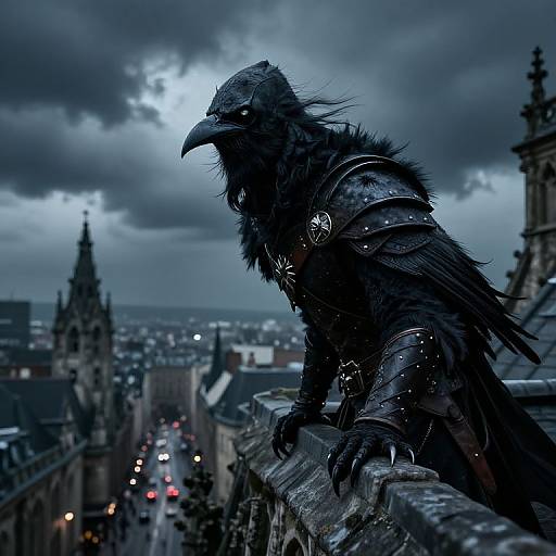 Crow Folk DnD Rogue on Gothic Rooftop