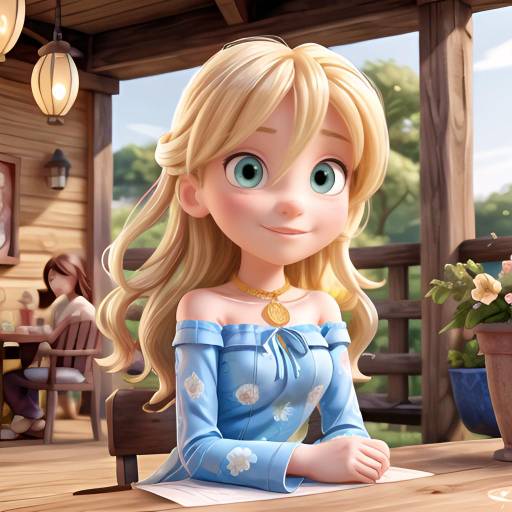 Elegant Blonde Anime Girl at Evening Lantern Setting