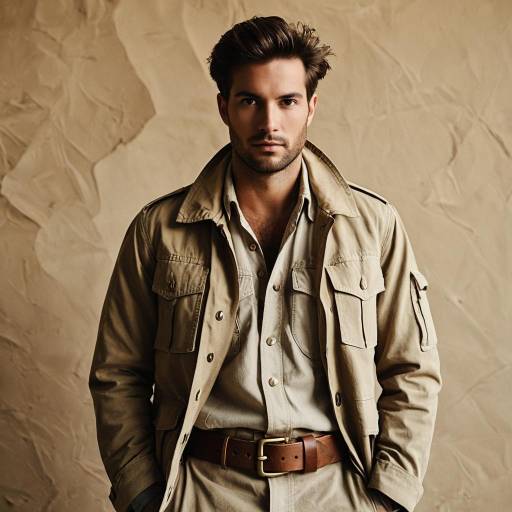 Rugged Male Explorer in Khaki Safari Jacket