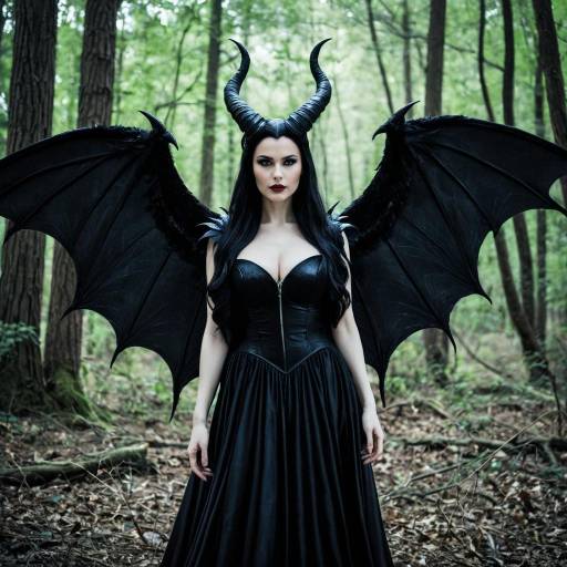 Woman in Maleficent Costume with Wings in Forest