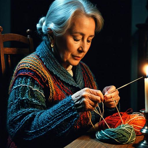 Surreal Candlelit Knitting by Elderly Woman