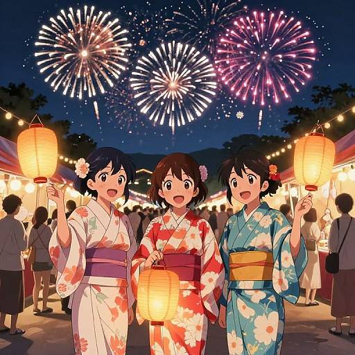 Anime Girls at Summer Festival